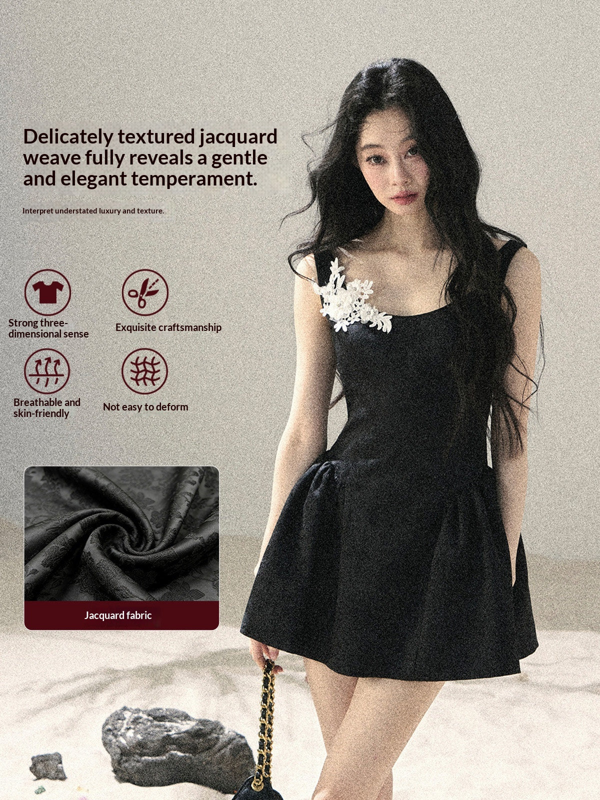 "Wisteria Climbing the Vines" Black Iris Floral Lace Puff Mini Dress 7645
