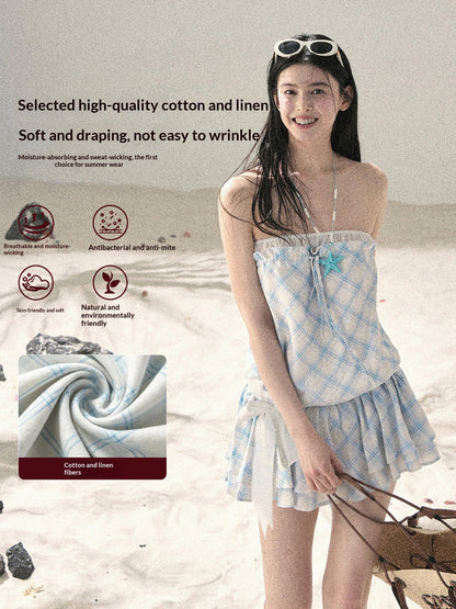 "Breeze Upon the Waves" Ice Crystal Blue Off-Shoulder Diamond Quilted Mini Dress