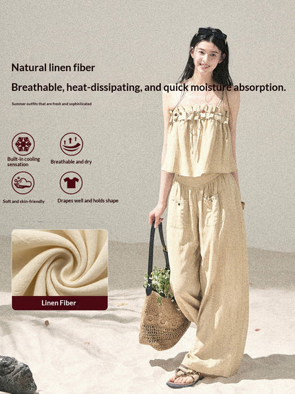 "Traces of the Wind" Sand Beige Cami & Wide-Leg Pants Set