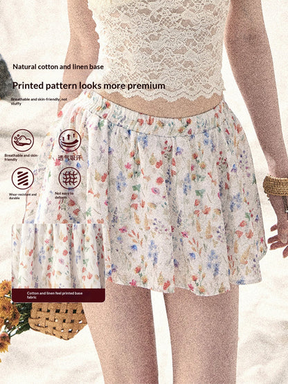 "Blooming Floral Reverie" Cream Ivory Floral A-Line Mini Skirt