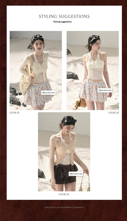 "Moss Whisper" Knit Sun Protection Cardigan & Cami Top