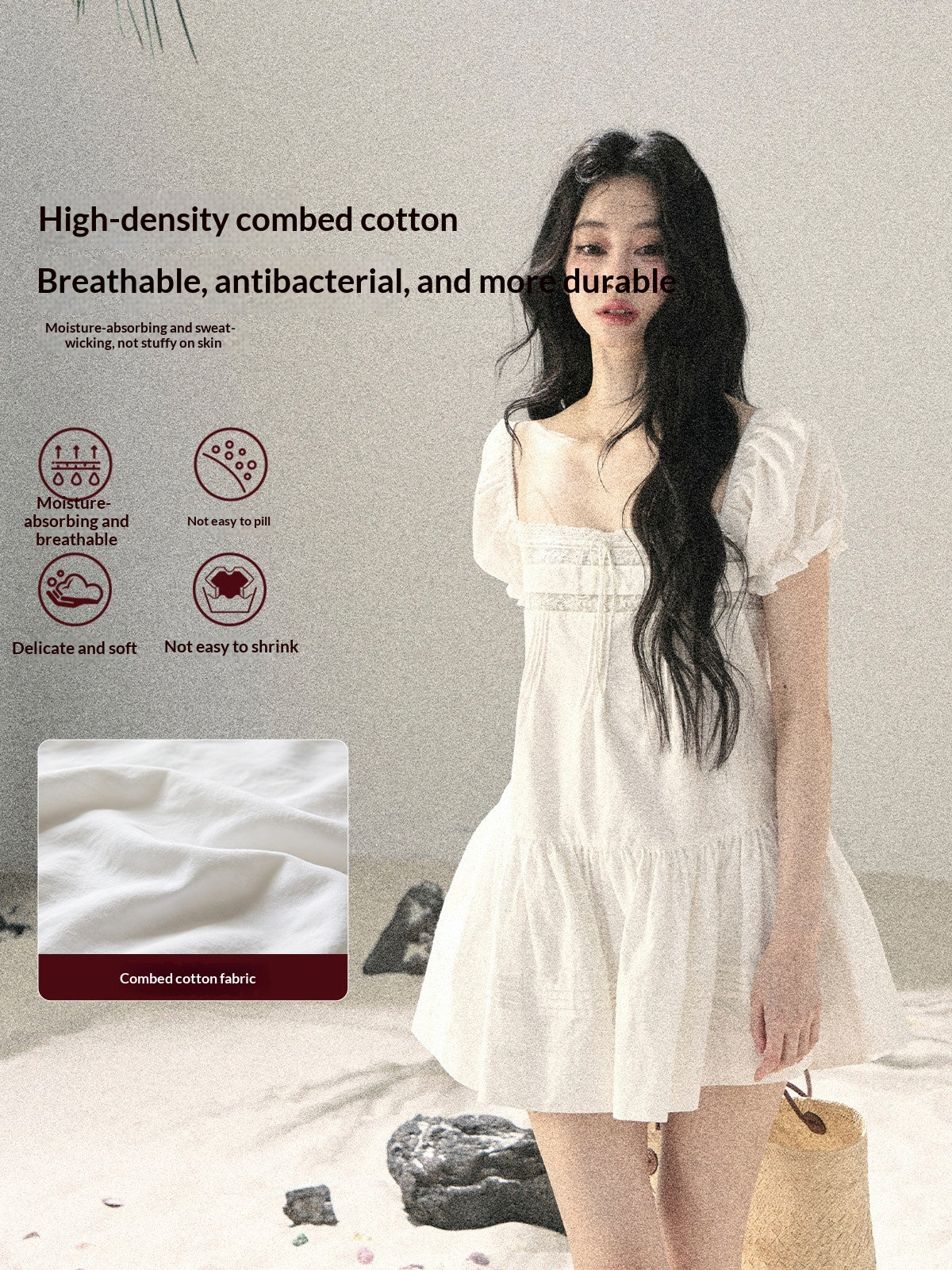 "Light as a Cloud" Frost White Puff Sleeve Lace Babydoll Mini Dress