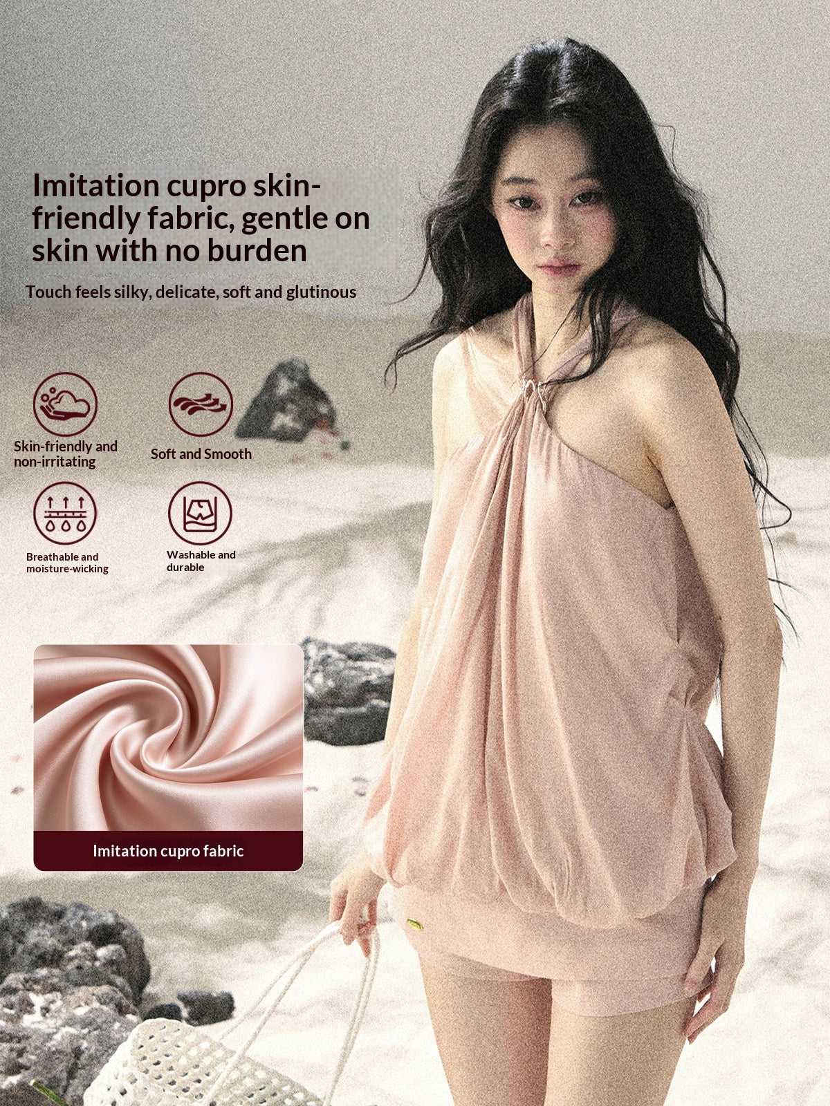"Soft Luminous Glow" Misty Pink Halter Top & High-Waisted Skort Two-Piece Set
