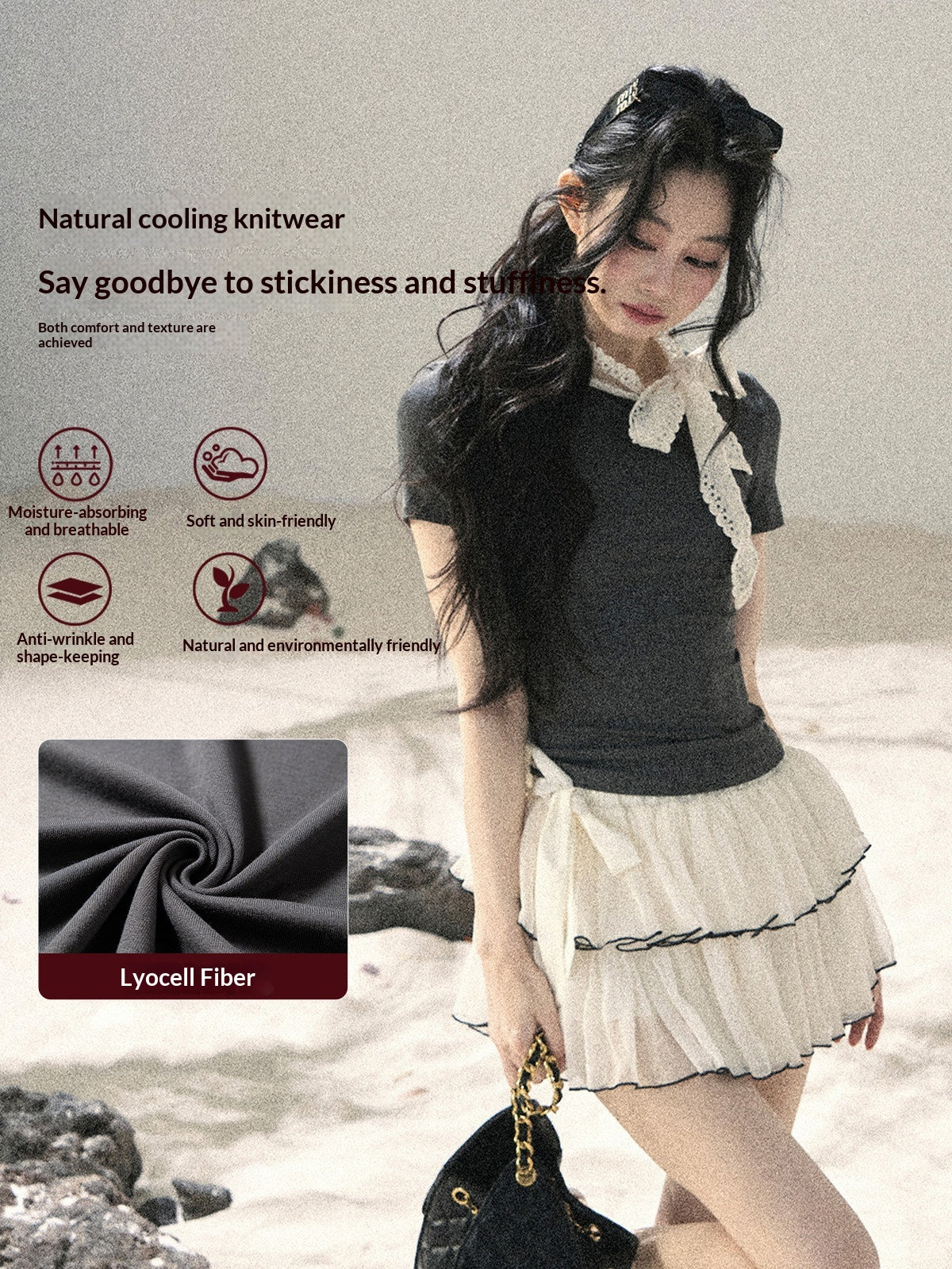 "Shadows & Soft Clouds" Slate Gray Bow Accent Crop Top