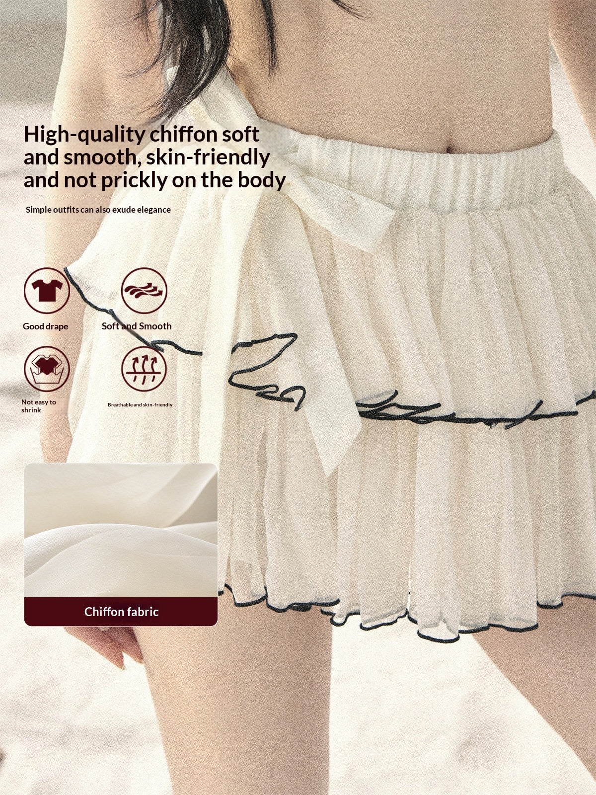 "Flowing Tulle" Cream Apricot Mesh Chiffon Layered Mini Skirt