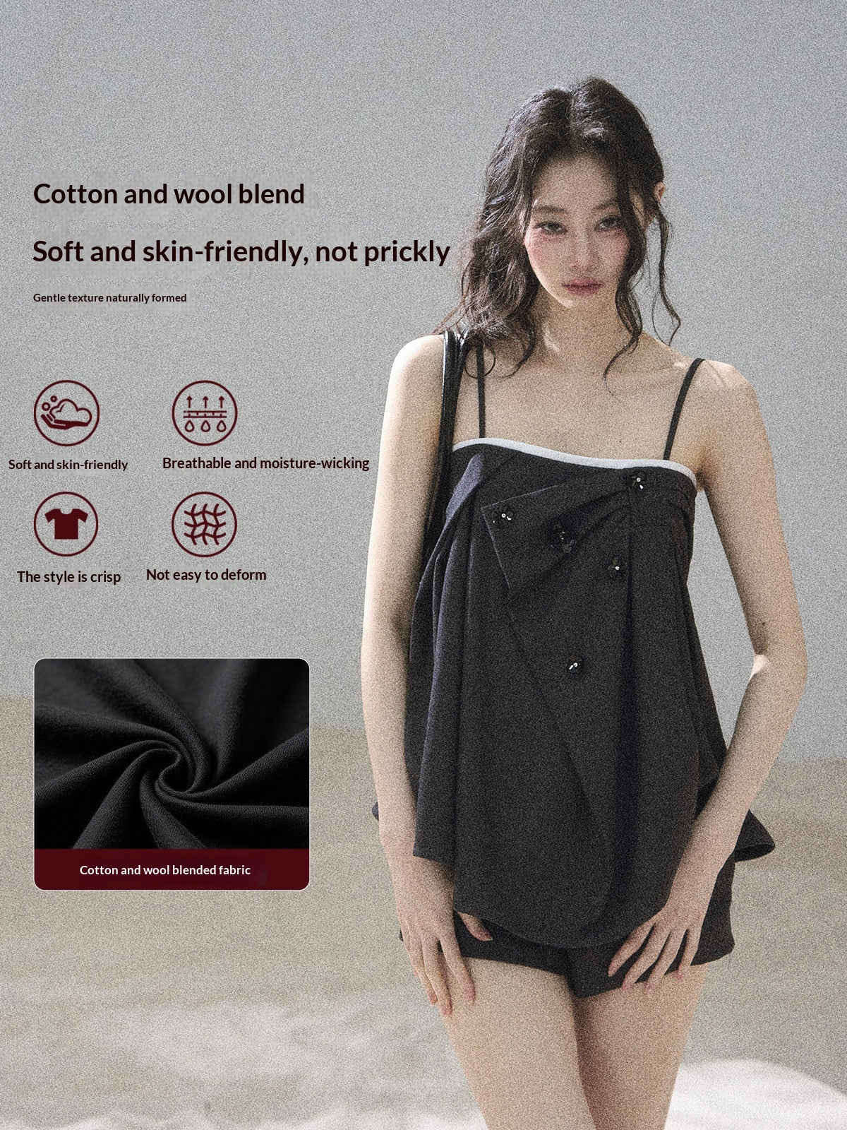 "Flowing Light & Shadow" Slate Gray Cami Top & Skort Two-Piece Set