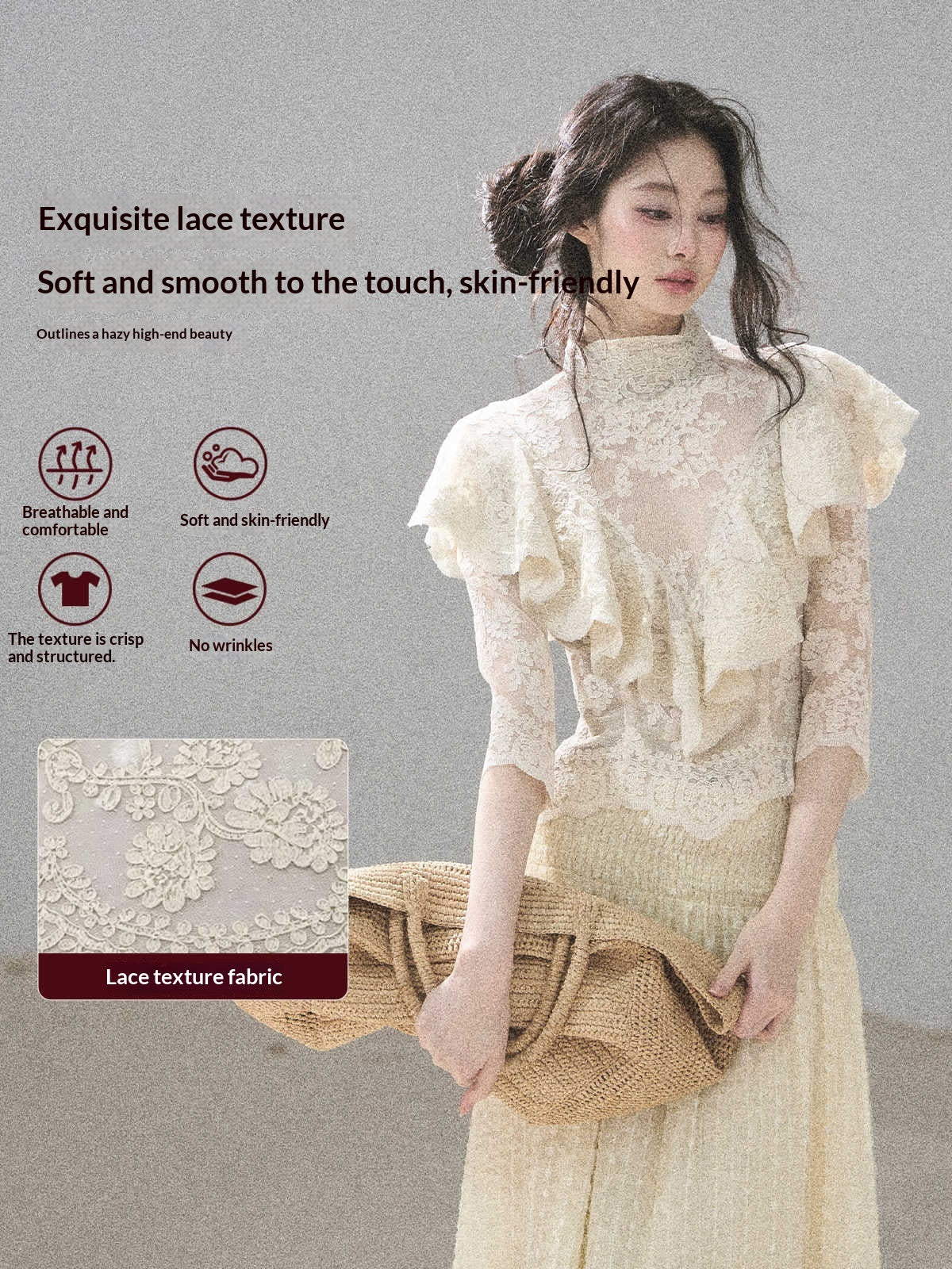 "Translucent Bloom" Dutch Cheese Lace Cropped Top