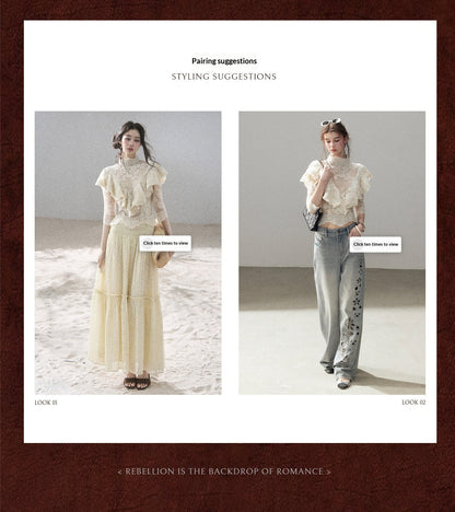 "Translucent Bloom" Dutch Cheese Lace Cropped Top