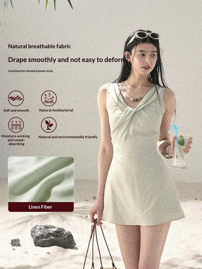 "Botanical Whisper" Sage Mist V-Neck Dress