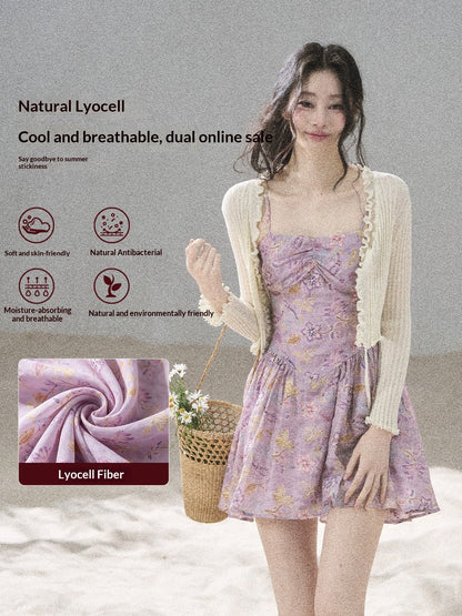 "Iris Bloom" Purple Iris Cami Mini Dress