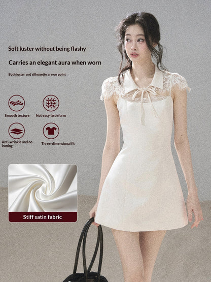 "Moonlit Rose Sonata" Cream Ivory Lace Mini Dress & Cape Set