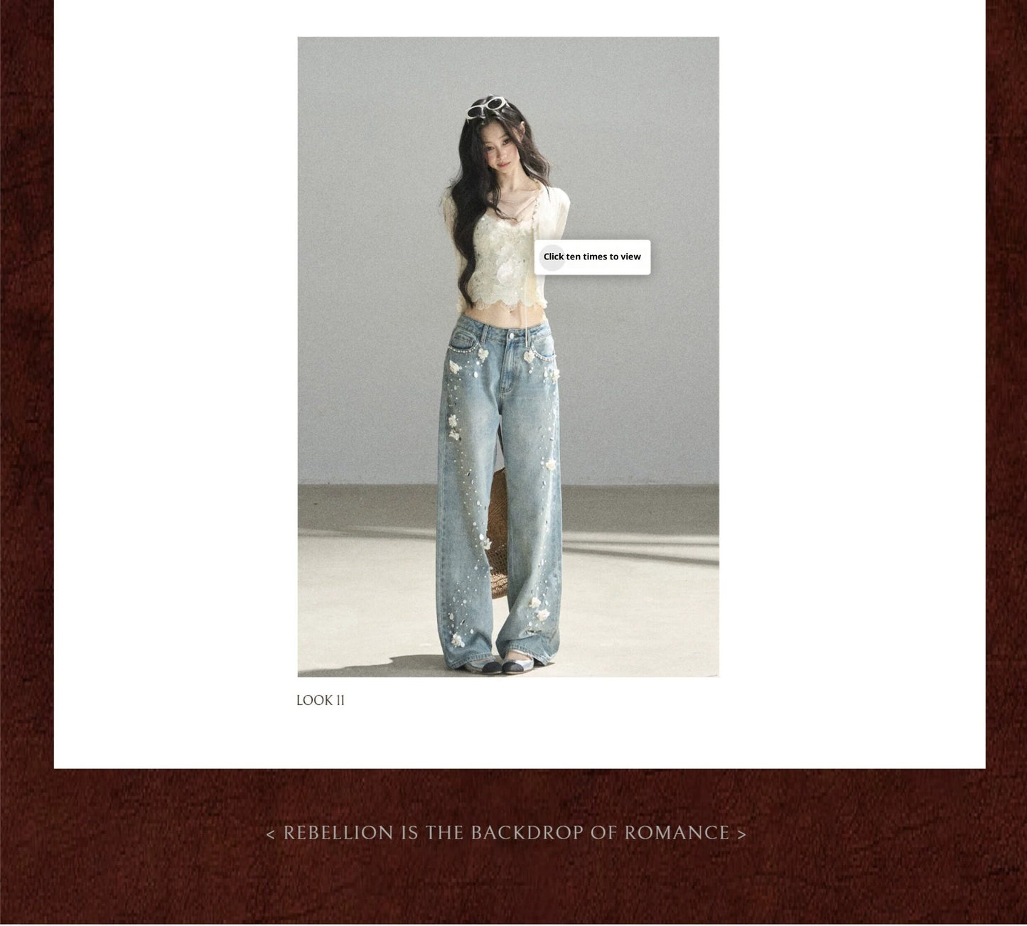 "Starlit Grace" Mist Blue Handmade Floral Wide-Leg Jeans
