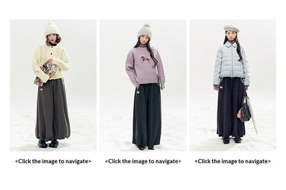 "Bunny Tea Party" Fleece-Lined Balloon Wide-Leg Pants (Hazelnut Brown/ Midnight Gray)