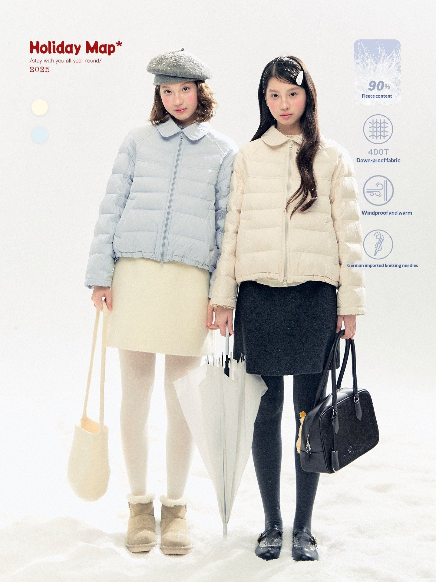 "Lily of the Valley Keepsake" Cropped Down Puffer Jacket (Pearl Beige/ Cloud Blue)