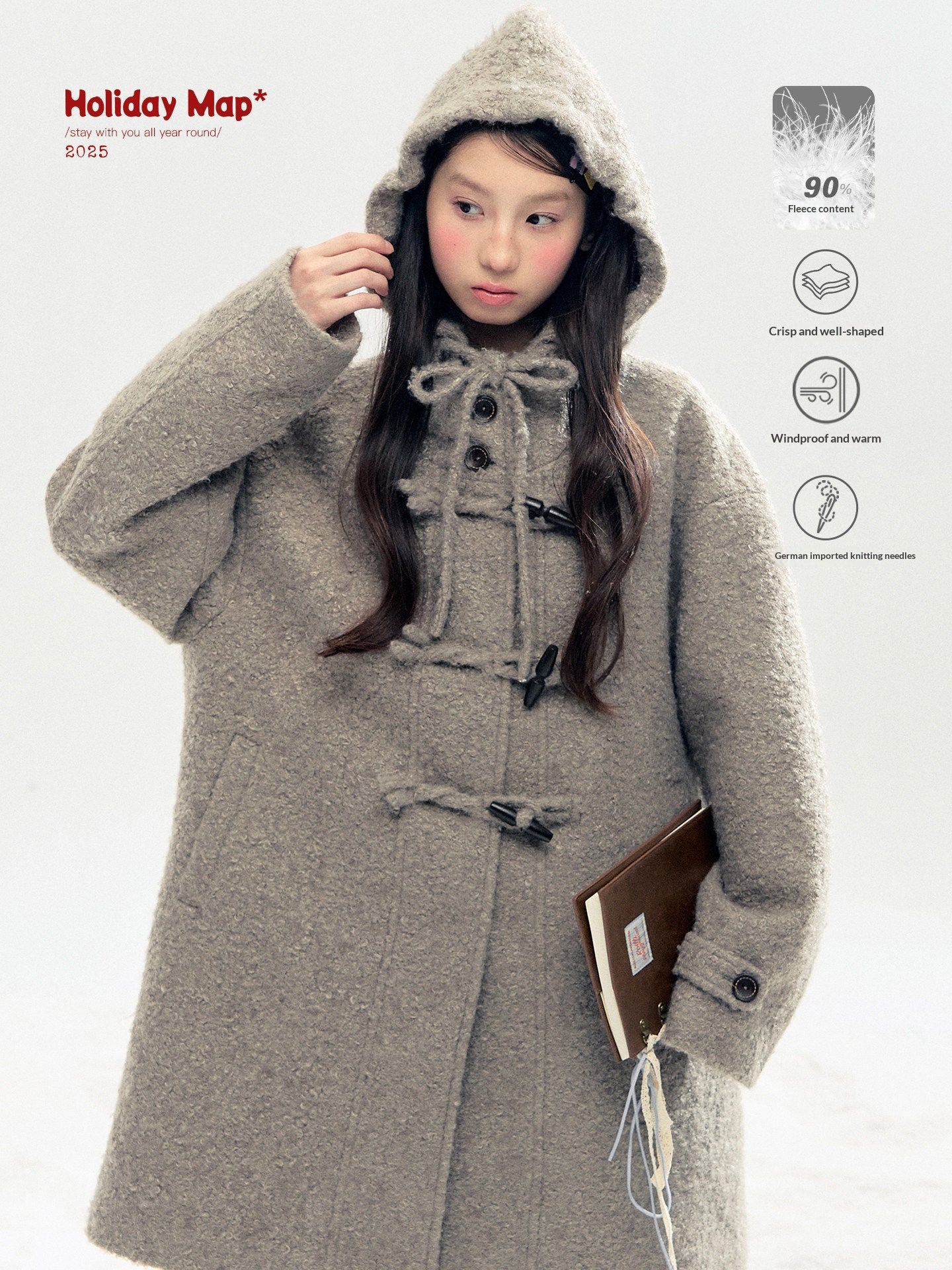 "Pinecone Post" Frost Gray Hooded Down Duffle Coat