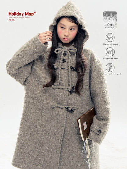 "Pinecone Post" Frost Gray Hooded Down Duffle Coat