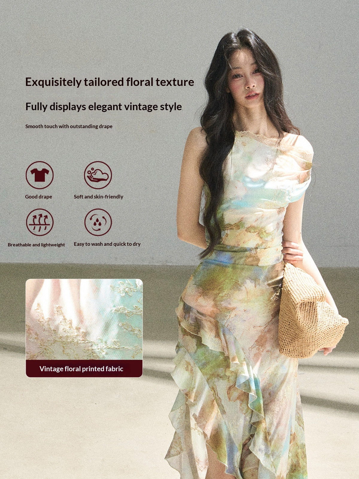 "Daisies & Poppies" Misty Meadow Off-Shoulder Lace Maxi Dress