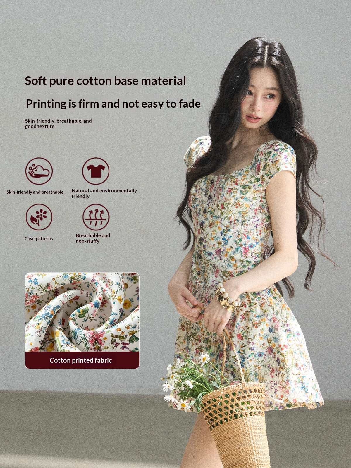 "Bloom in Full Glory" Dutch Cream Floral Puff Mini Dress