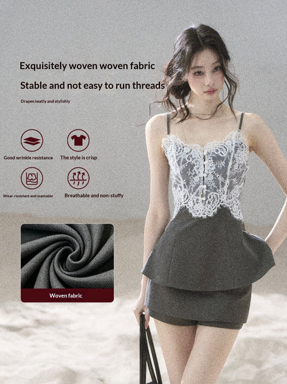 "Exclusively Hers" Intellect Gray Lace Cami & Skort Set