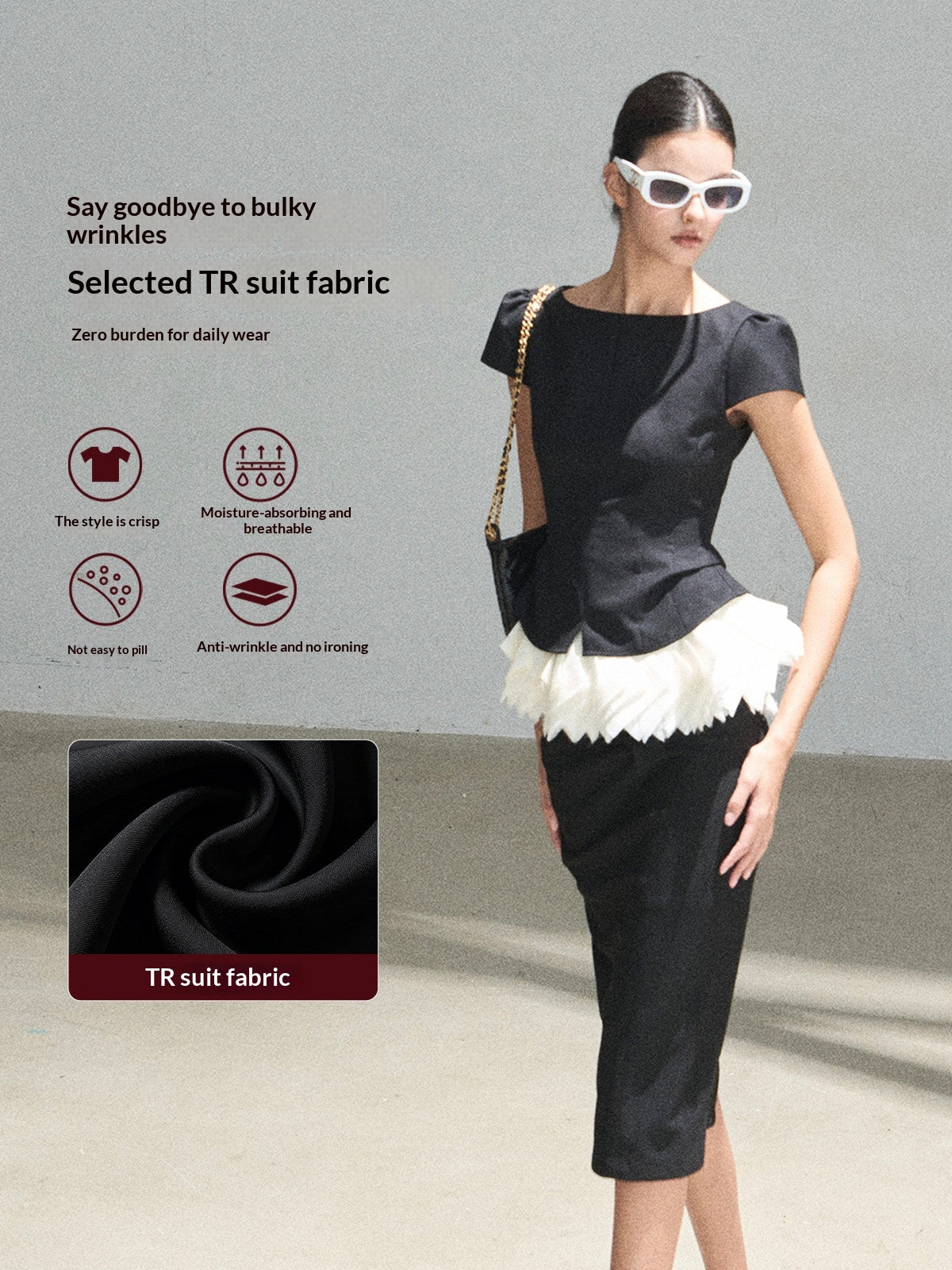 "Her Black & White Poem" Elegant Contrast Two-Piece Set