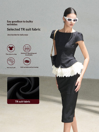 "Her Black & White Poem" Elegant Contrast Two-Piece Set