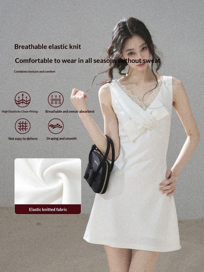 "White Tea Under the Moonlight" White Lace V-Neck Bodycon Mini Dress