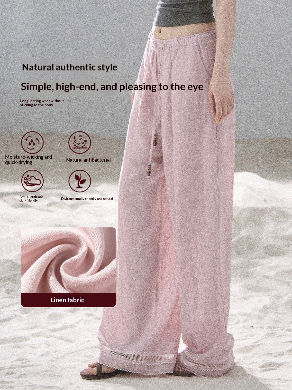 "Follow the Sea Breeze" Lightweight Straight-Leg Wide-Leg Pants (Lotus Pink/ Gray Sage Green/ Gray Blue)