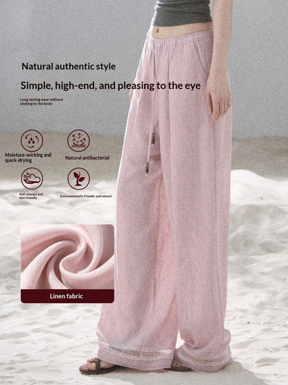 "Follow the Sea Breeze" Lightweight Straight-Leg Wide-Leg Pants (Lotus Pink/ Gray Sage Green/ Gray Blue)