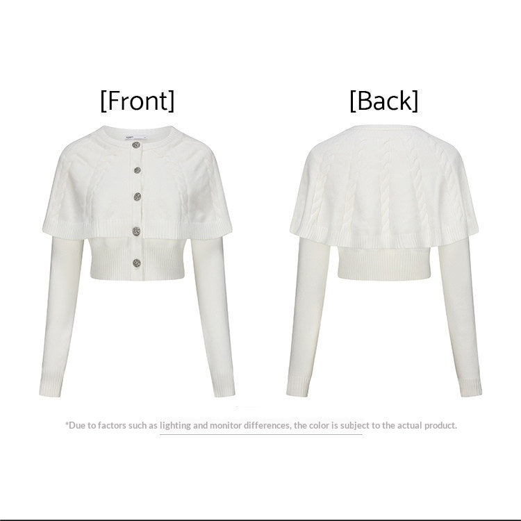 "First Bloom" Cable Knit Cape Cardigan (Ivory/ Navy)