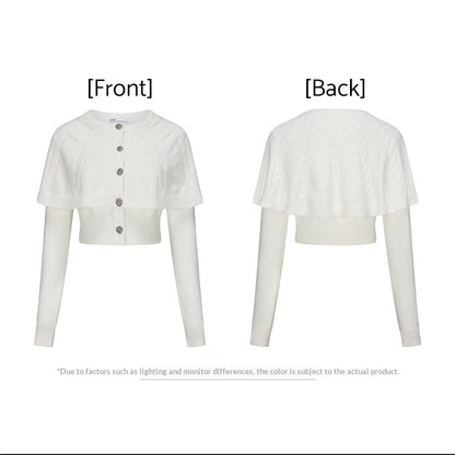 "First Bloom" Cable Knit Cape Cardigan (Ivory/ Navy)