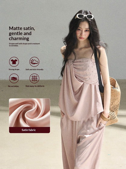 "Summer Rain at Dusk" Dusty Rose Satin Two-Piece Set