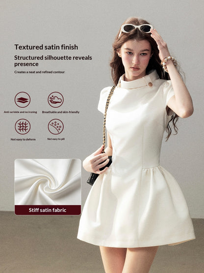 "Light Above the Clouds" Cream Ivory Satin Fit & Flare Mini Dress
