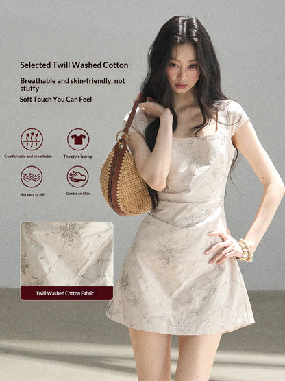 "Summer in Slow Motion" Mother-of-Pearl Star Beaded Fit & Flare Mini Dress
