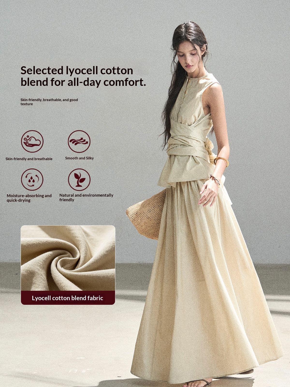 "The Last Falling Leaf" Milk Tea Lyocell Two-Piece Skirt Set