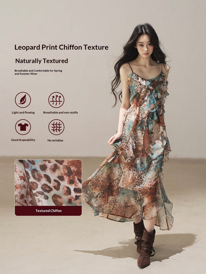 "She Never Looks Back" Peacock Blue Leopard Chiffon Maxi Dress