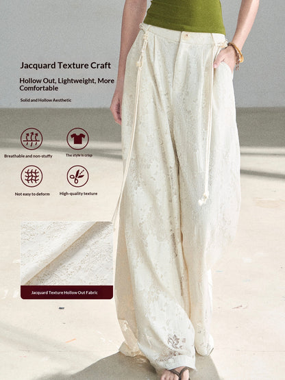 "A Love Letter to Sunlight" Dutch Cream Lace Wide-Leg Pants (With Matching Waist Rope)