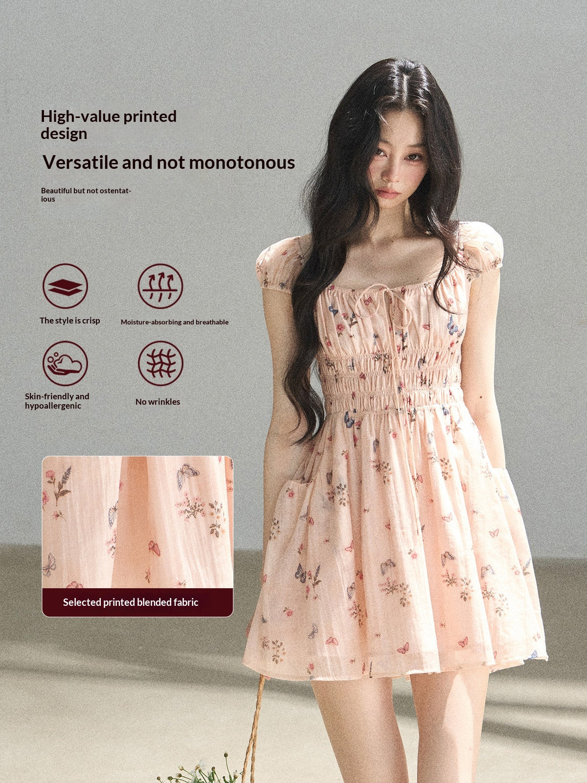"A Meadow of Dreams" Dutch Cream Ruched Babydoll Mini Dress