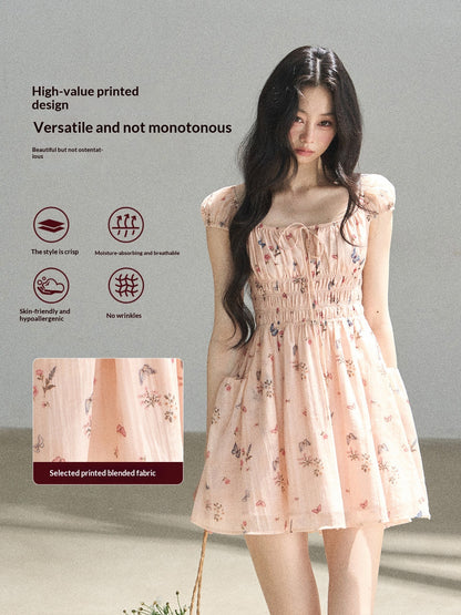 "A Meadow of Dreams" Dutch Cream Ruched Babydoll Mini Dress