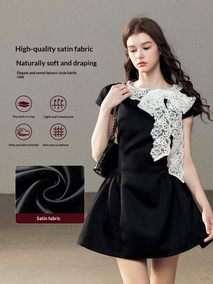 "A River Woven by Moonlight" Rich Black Lace Cocktail Mini Dress