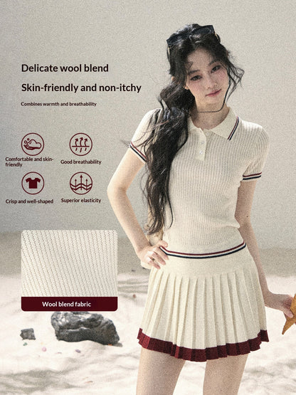 "The Softest Touch" Dutch Cream Collegiate Knit Top & Mini Skirt Set