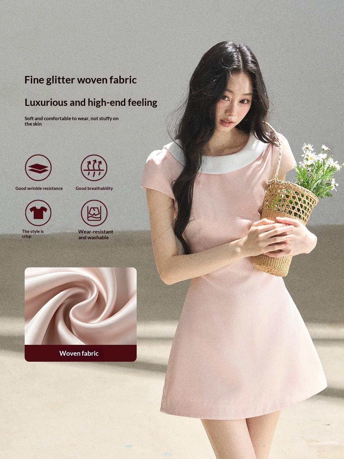 "First Bloom" Pink Mist Satin Puff Mini Dress