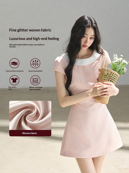 "First Bloom" Pink Mist Satin Puff Mini Dress