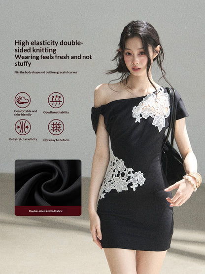 "When the Moon Didn't Arrive" Tranquil Black Lace Embroidered Bodycon Mini Dress