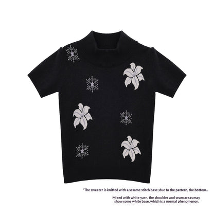 "Showa Lily" Black Knit Sweater Vest Set