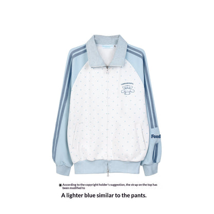 "Spring Breeze" Blue & White Polka Dot Track Jacket
