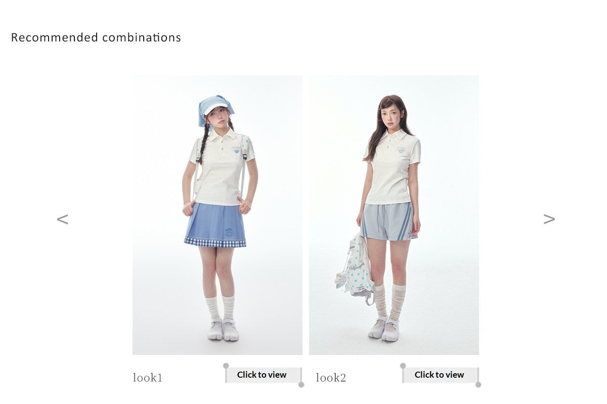 "Blue Heart Campus" Polka Dot Polo Collection (Polo Shirt / Pleated Skirt / Shorts)