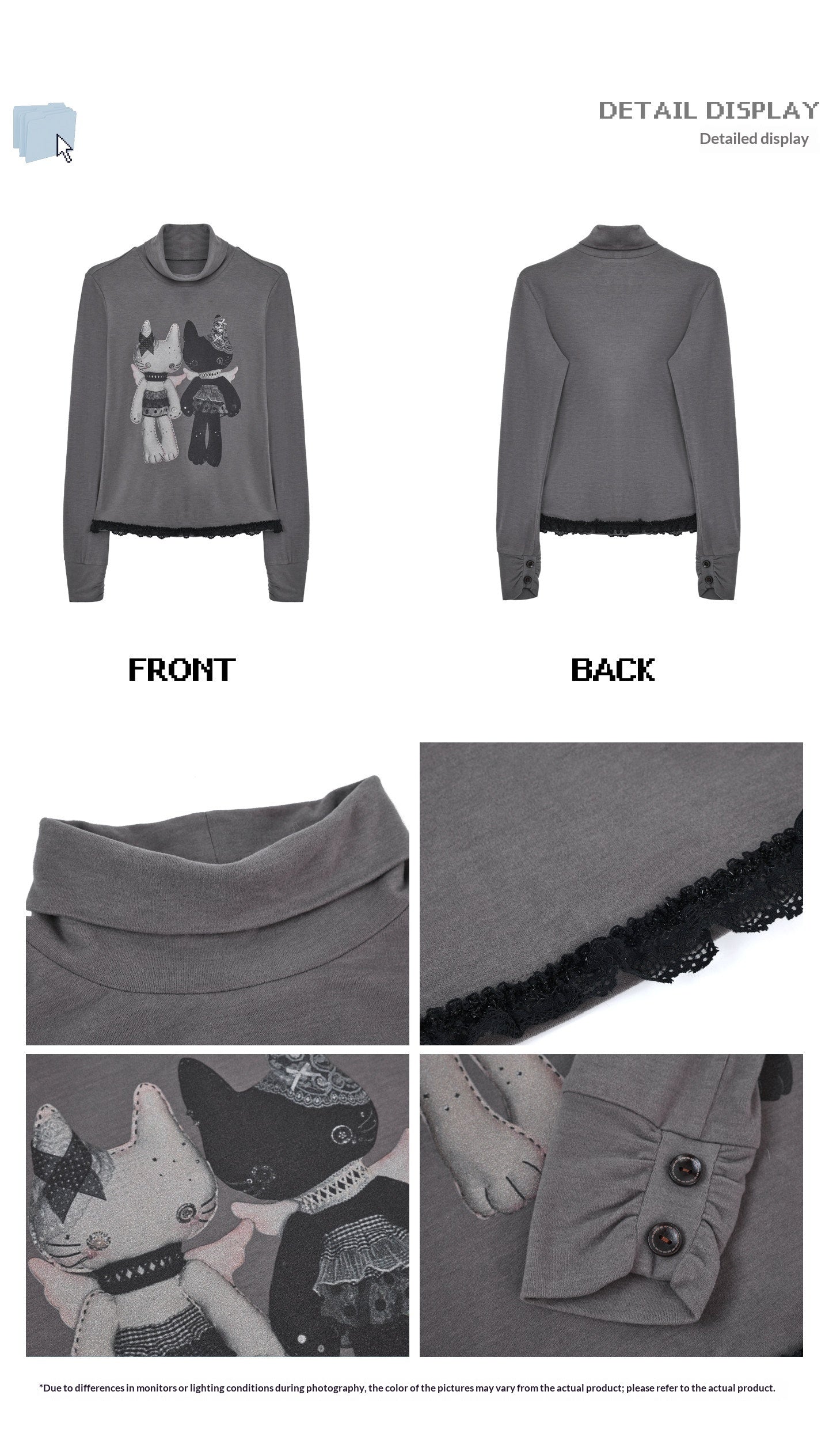 "Forgotten Corner" Mock Neck Gray Base Layer Top & Black Gray Plaid Skirt Set
