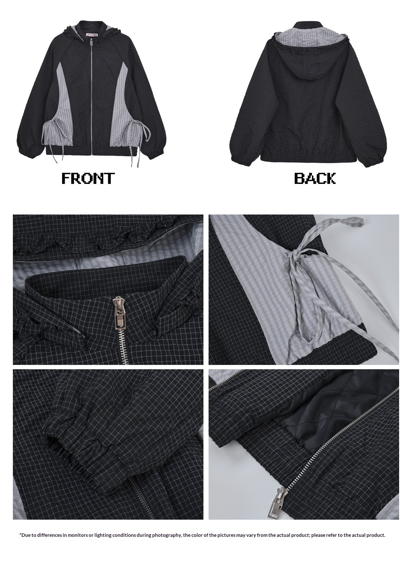 "Cold Air" Black Padded Jacket / Base Layer Top / Polka Dots Skirt / Sweatpants Set
