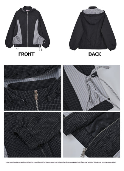 "Cold Air" Black Padded Jacket / Base Layer Top / Polka Dots Skirt / Sweatpants Set