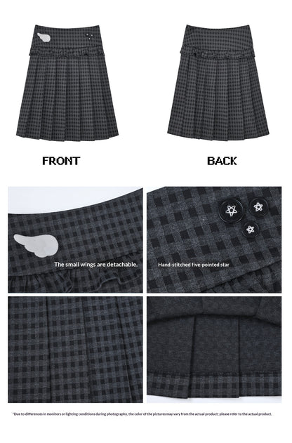 "Cold Air" Black Padded Jacket / Base Layer Top / Polka Dots Skirt / Sweatpants Set